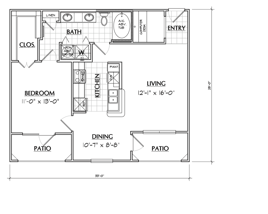 Floor Plan A3 has 812sqft Floor Plan: A3 1x1 812